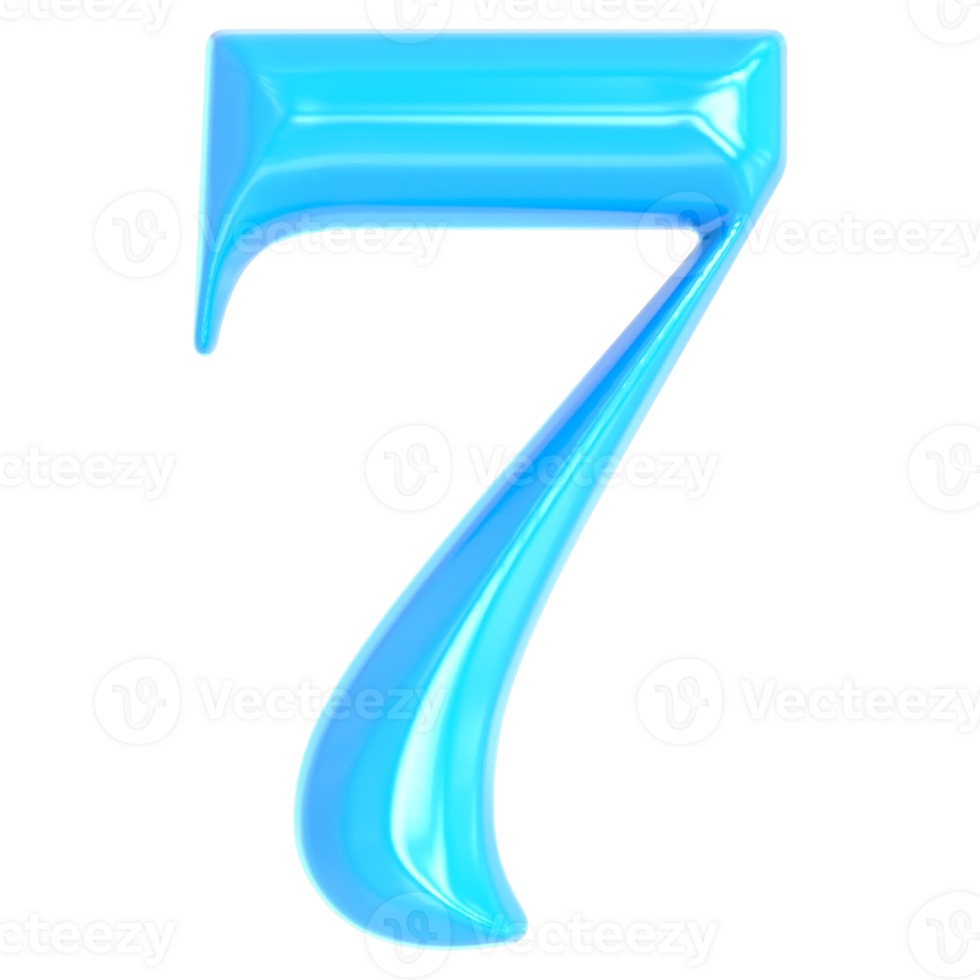 Blue Number 7 3D Render png