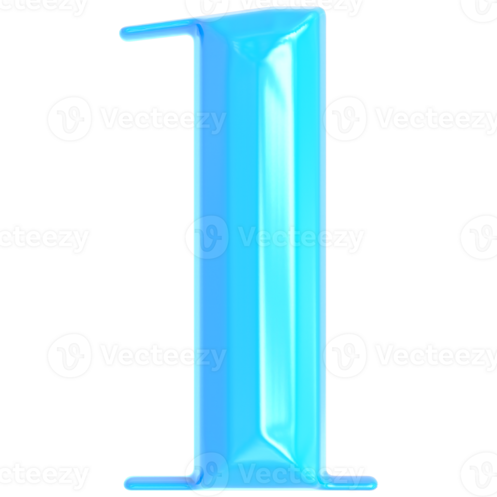 Blue Number 1 3D Render png