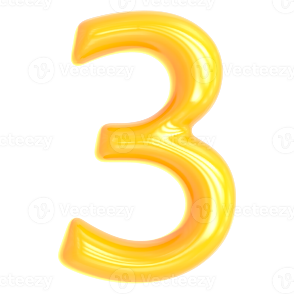 Gold Number 3 3D Render png