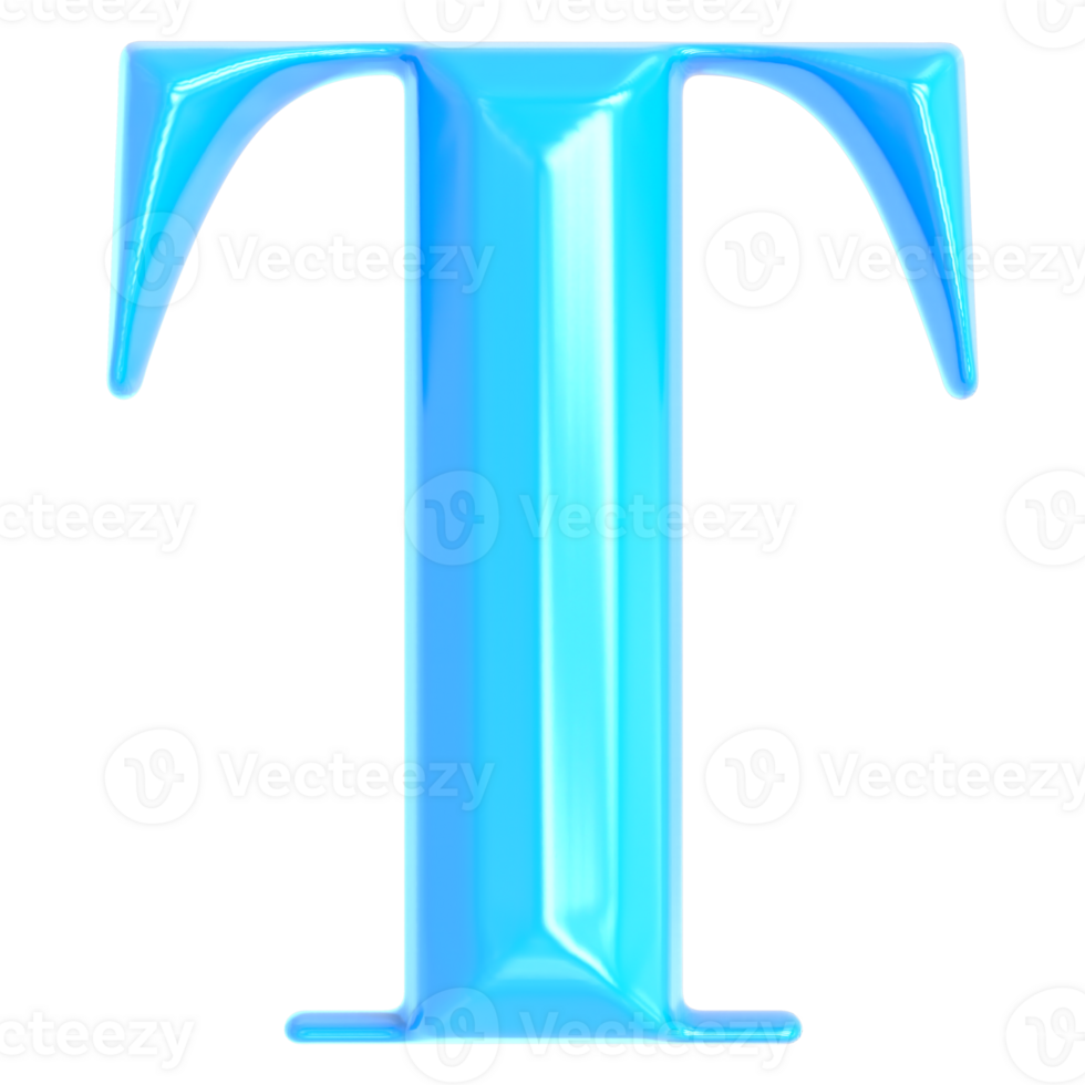 Blue Font T 3D Render png