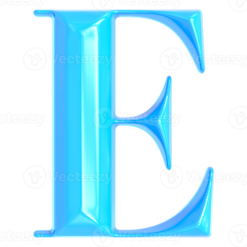 Blue Font E 3D Render png