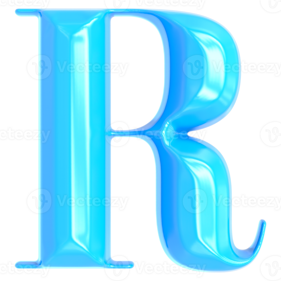 Blue Font R 3D Render png