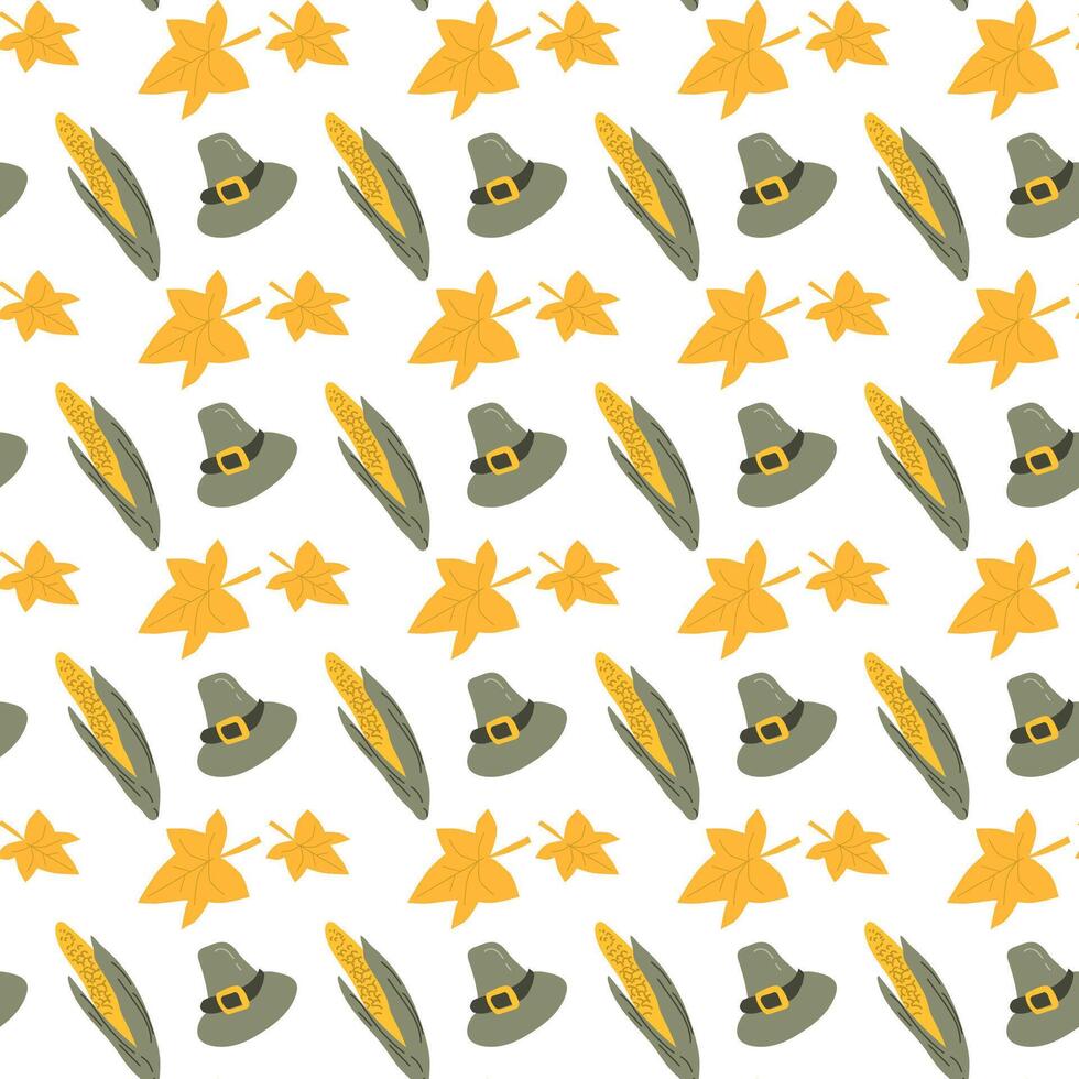 Fall thanksgiving pattern with autumn leaves and plants, animals. Cute fabric design. vector