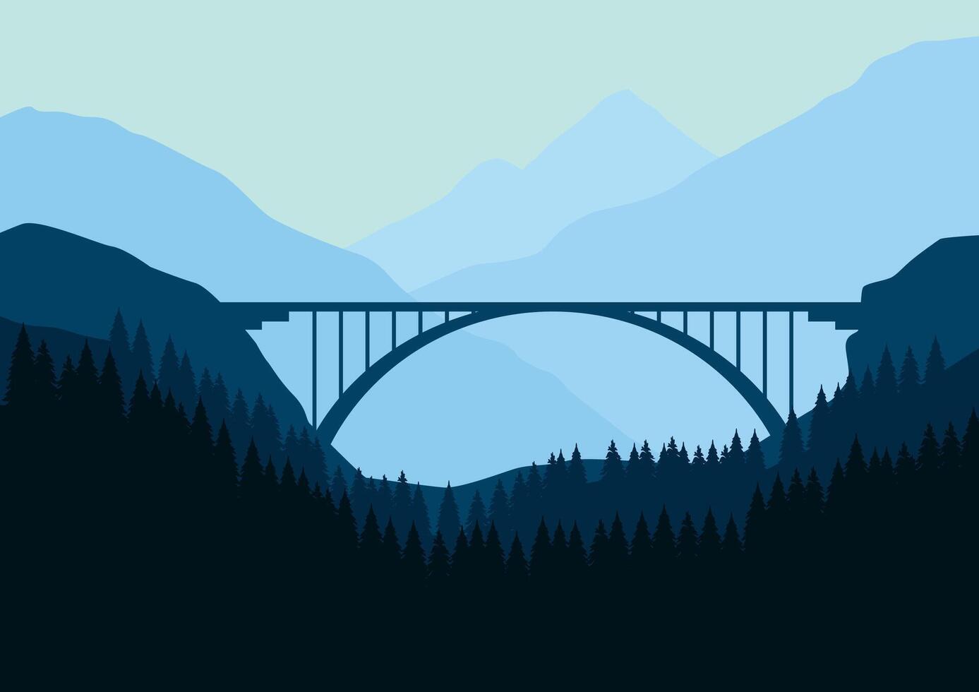 Nature landscape with bridge. Illustration in flat style. vector