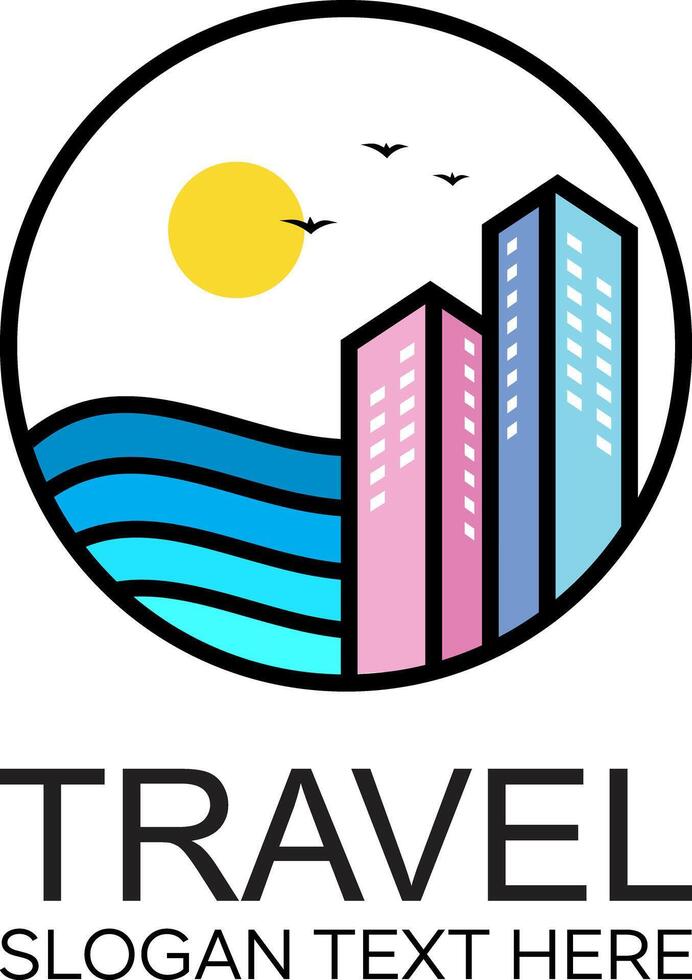 building travel wave idea concept logo vector