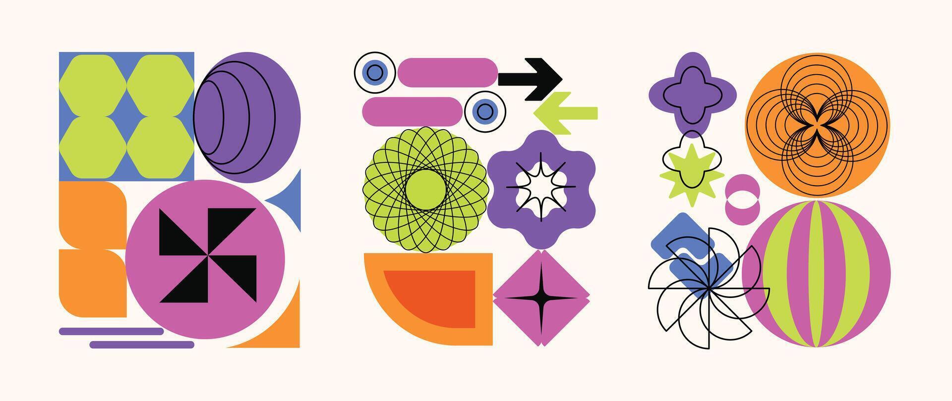 Set of geometric pattern element background . Collection of abstract circle, square, polygon shape with colorful tone. Modern and trendy design for decor, cover, print, interior deco. vector