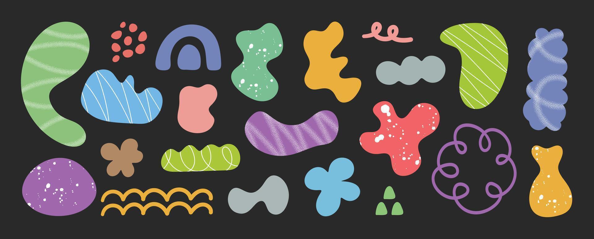 Set of abstract retro organic shapes . Collection of contemporary figure, cloud, sparkle in funky groovy style. Cute hippie design element perfect for banner, print, sticker, fabric, kids. vector