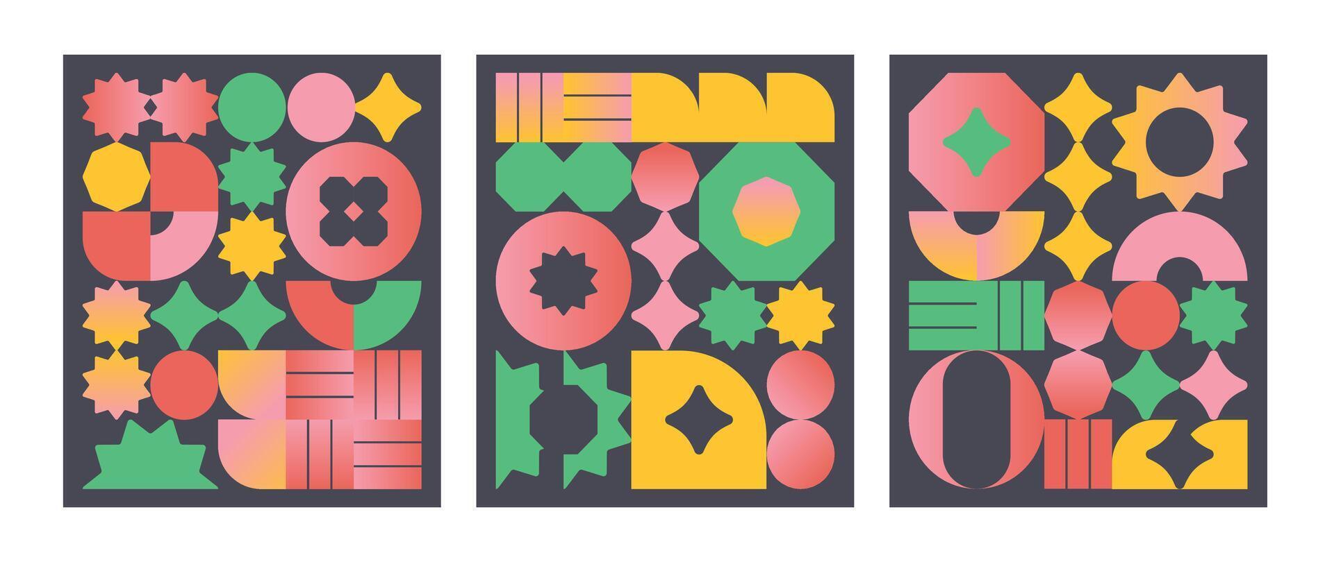 Set of geometric pattern element background . Collection of abstract circle, square, polygon shape with colorful tone. Modern and trendy design for decor, cover, print, interior deco. vector
