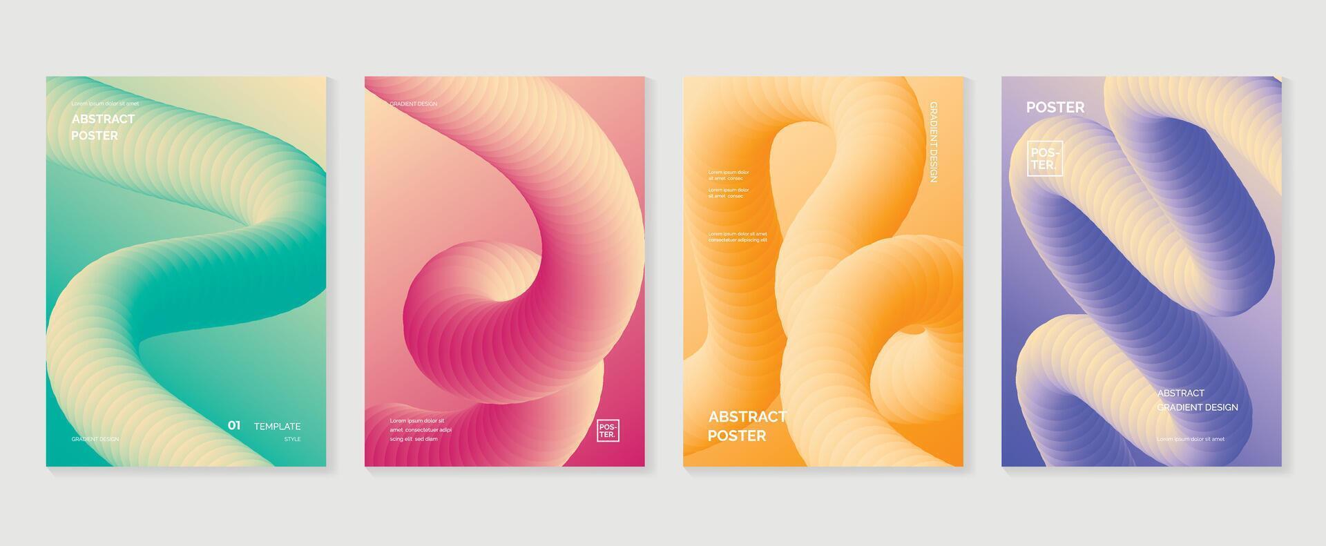 Modern gradient poster background set. Minimalist style cover template with vibrant perspective 3d geometric prism shapes collection. Ideal design for social media, cover, banner, flyer. vector