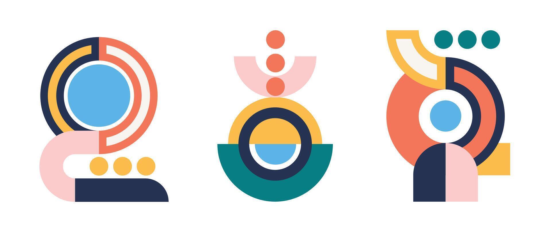 Set of geometric pattern element background . Collection of abstract circle, square, polygon shape with colorful tone. Modern and trendy design for decor, cover, print, interior deco. vector