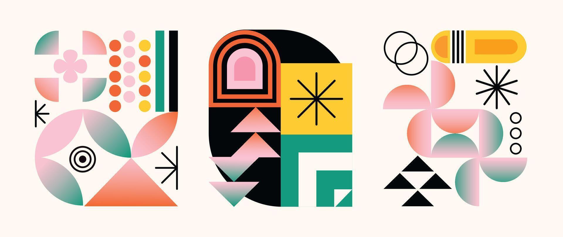 Set of geometric pattern element background . Collection of abstract circle, square, polygon shape with colorful tone. Modern and trendy design for decor, cover, print, interior deco. vector