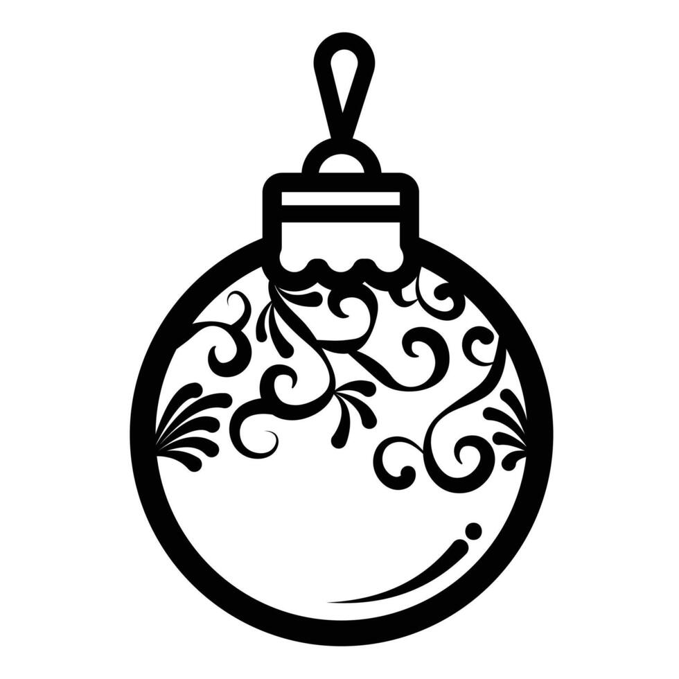 Christmas tree decoration icon illustration with black outline isolated on square white background. Simple flat christmas decoration cartoon art styled object drawing. vector