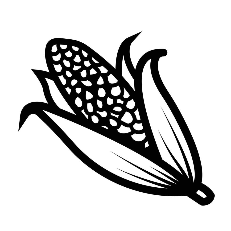 Corn vegetable plant icon illustration with black outline isolated on square white background. Simple flat farming themed cartoon art styled object drawing. vector