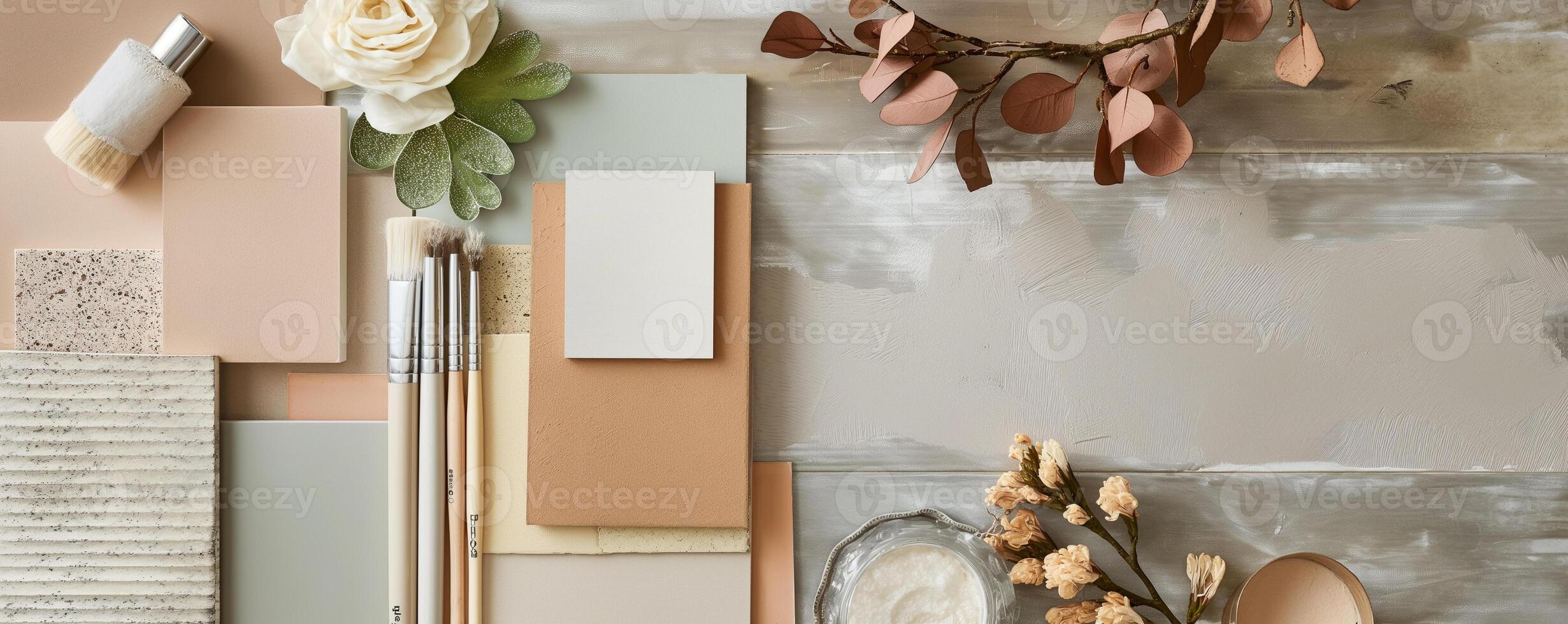 Elegant Beige and Neutral Color Palette with Paint Brushes photo