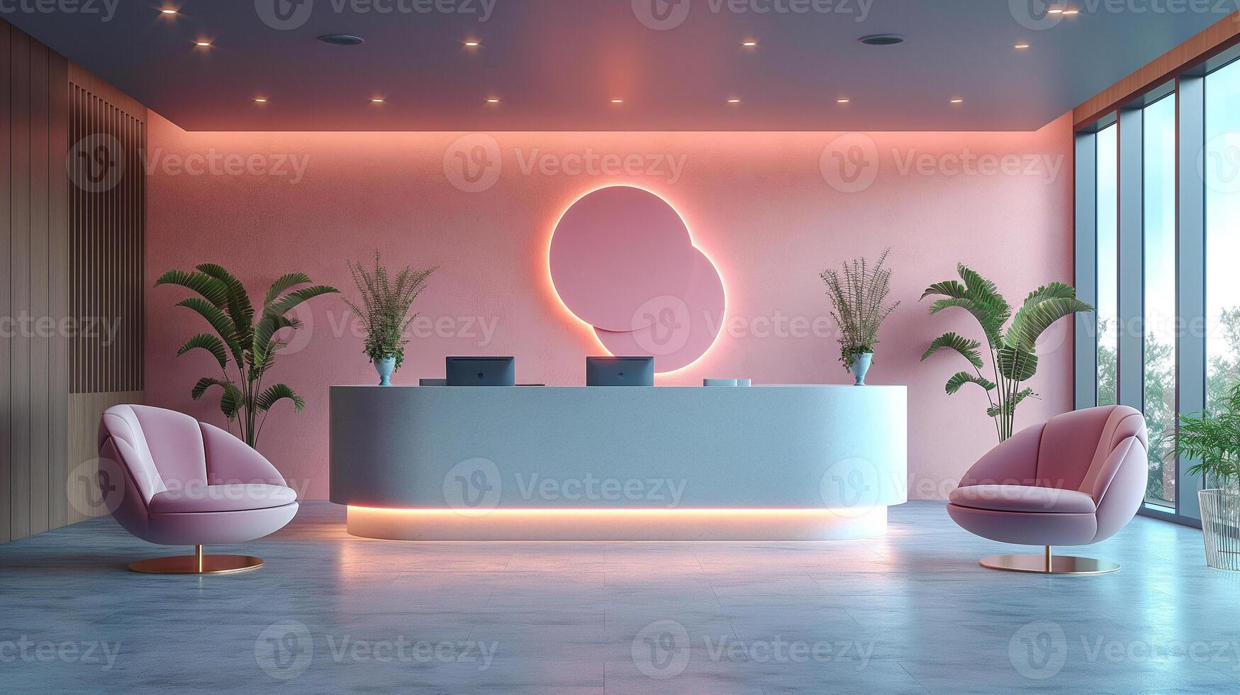 Modern Reception Area with Pink Lighting photo