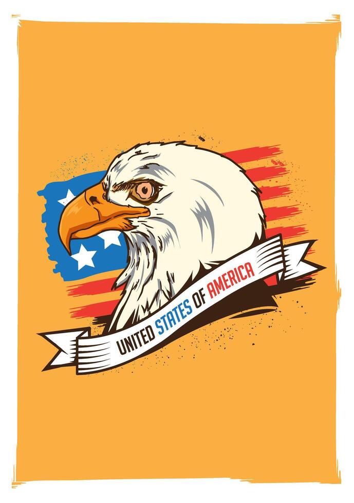 Bald Eagle with an American flag on a yellow background vector