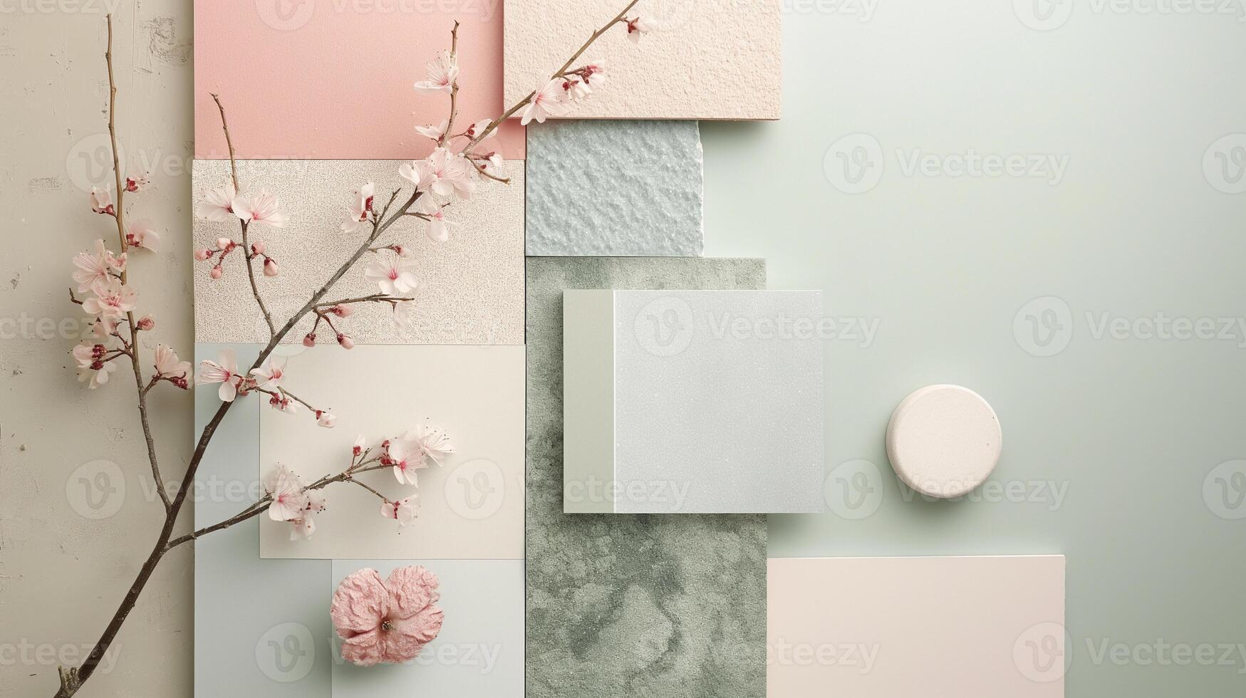 Soft Pastel Color Palette with Cherry Blossom Branch photo