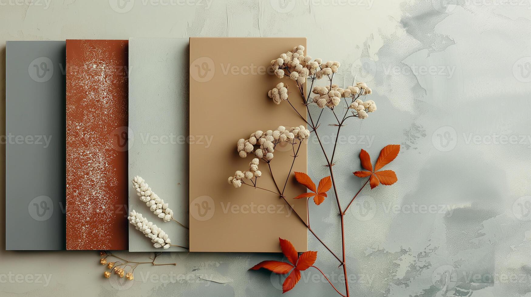 Autumn Leaves and Rustic Panels on Textured Background photo