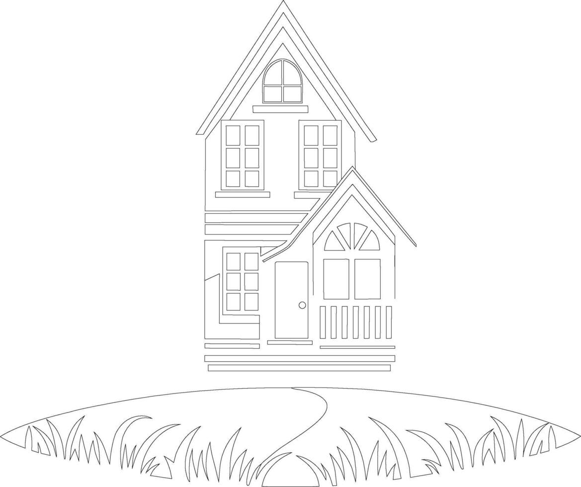 house coloring page for adult vector