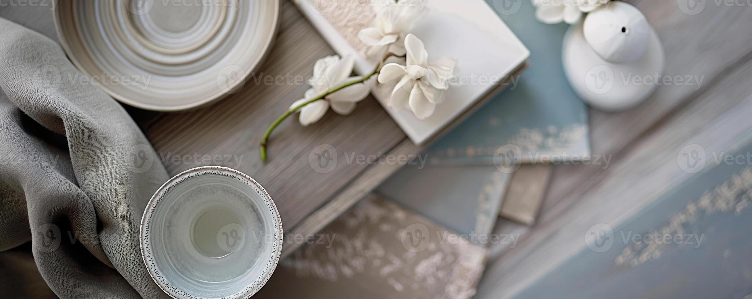 Rustic Table Setting with Ceramic Plates and Fabric photo