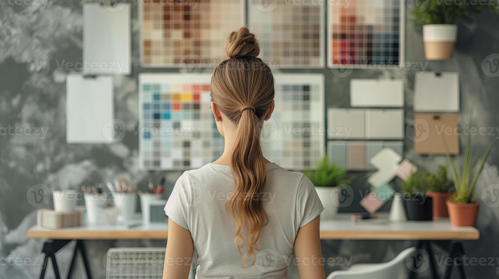 Woman Analyzing Color Swatches in Creative Studio photo