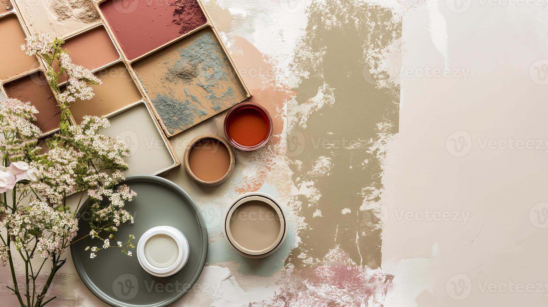Palette of Earth Tone Paint Samples with Flowers photo