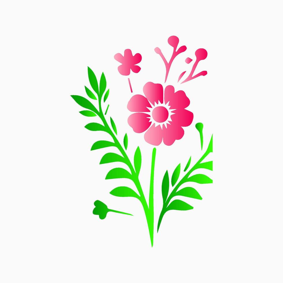 Pink rose flowers, floral decorated with gorgeous multicolored blooming flowers and leaves border. Spring botanical flat illustration on white background vector