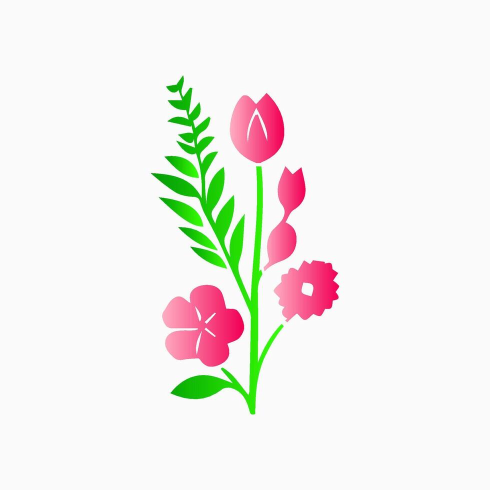 Pink flowers, floral decorated with gorgeous multicolored blooming flowers and leaves border. Spring botanical flat illustration on white background vector