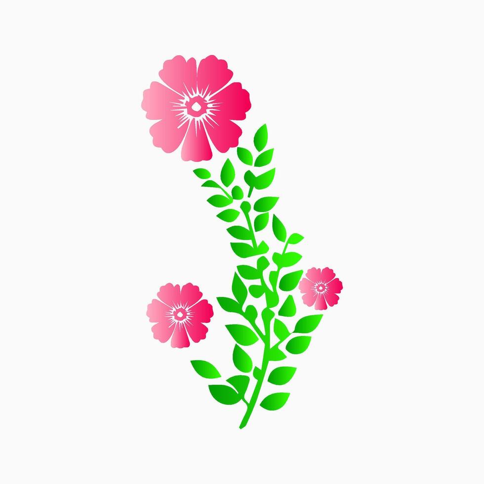 Pink flowers, floral decorated with gorgeous multicolored blooming flowers and leaves border. Spring botanical flat illustration on white background vector
