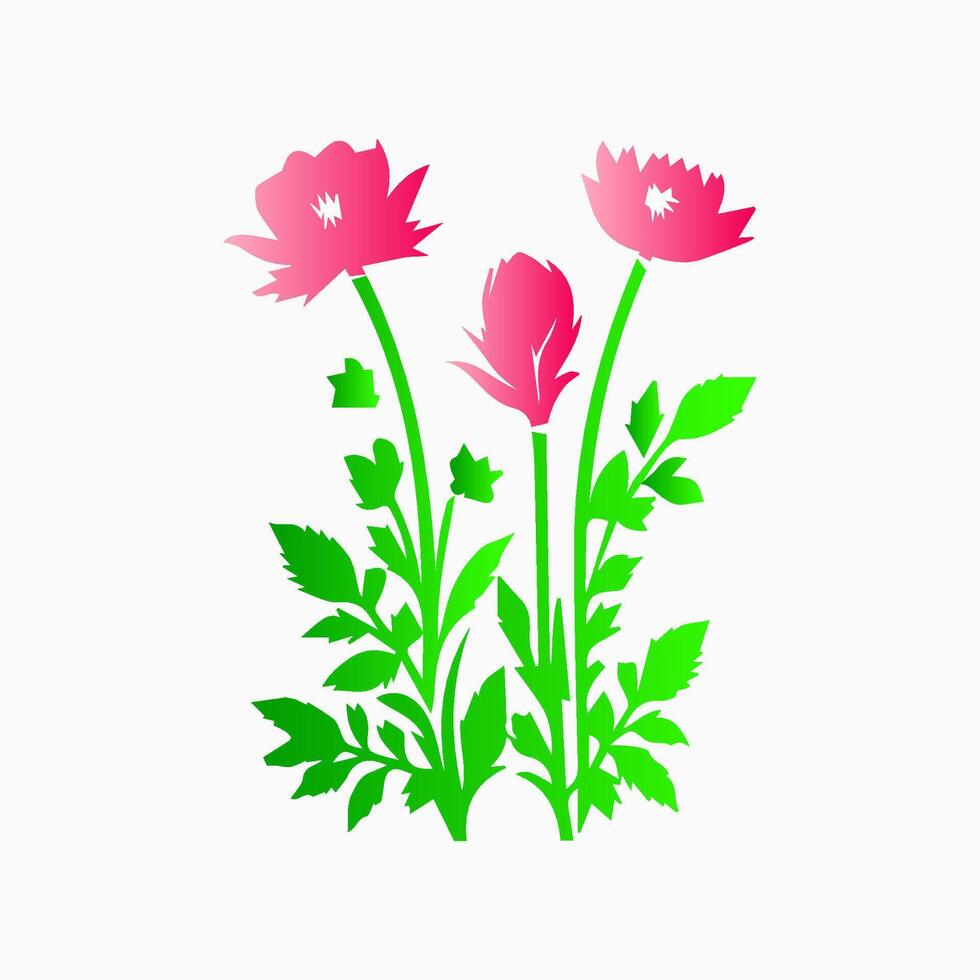 Pink rose flowers, floral decorated with gorgeous multicolored blooming flowers and leaves border. Spring botanical flat illustration on white background vector