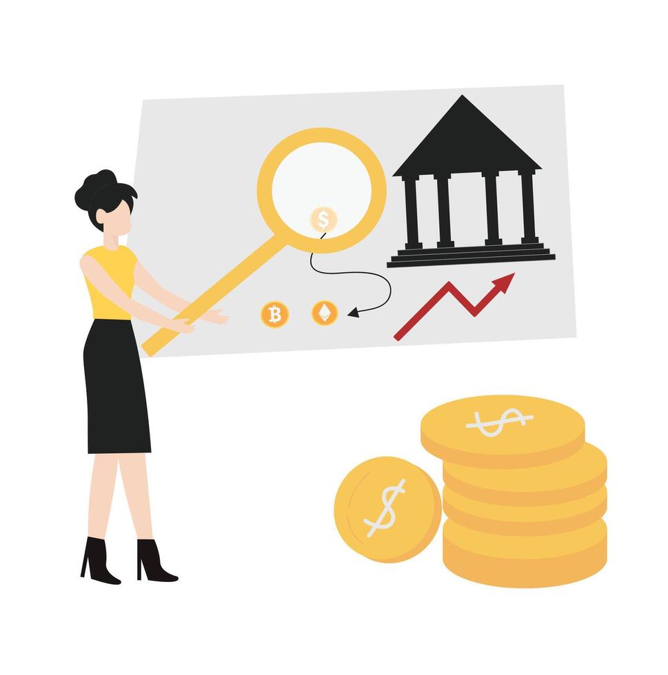 Cryptocurrency blockchain flat design illustration, NFT, Bitcoin Mining, Modern flat cartoon style. illustration on white background vector