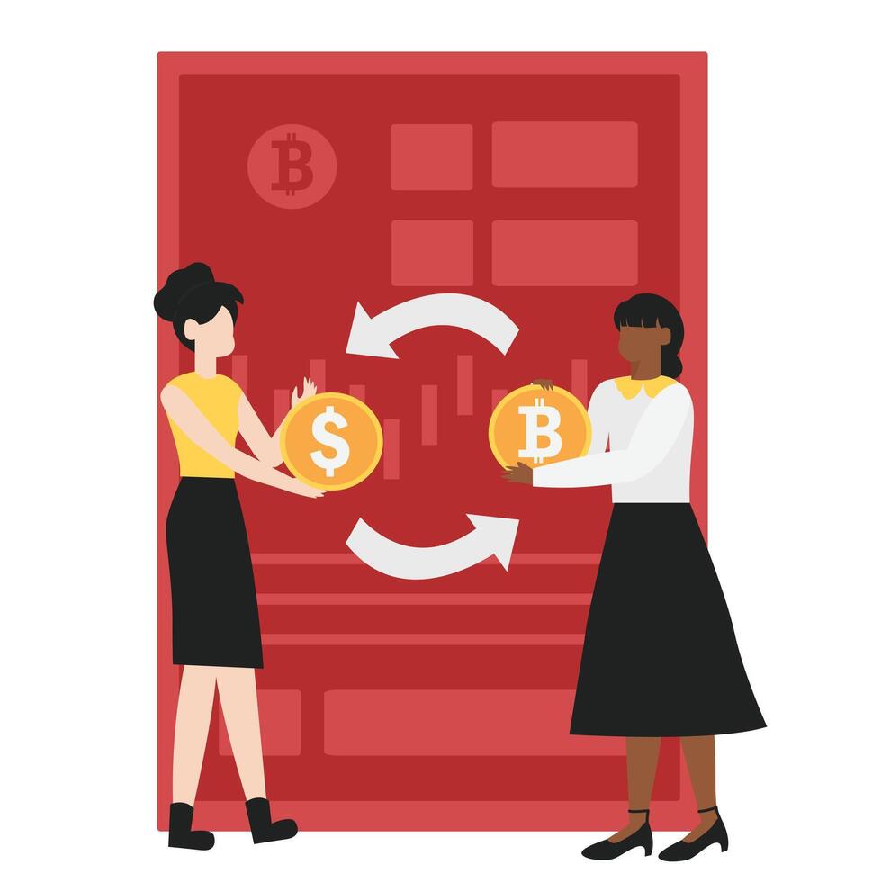 Cryptocurrency blockchain flat design illustration, NFT, Bitcoin Mining, Modern flat cartoon style. illustration on white background vector