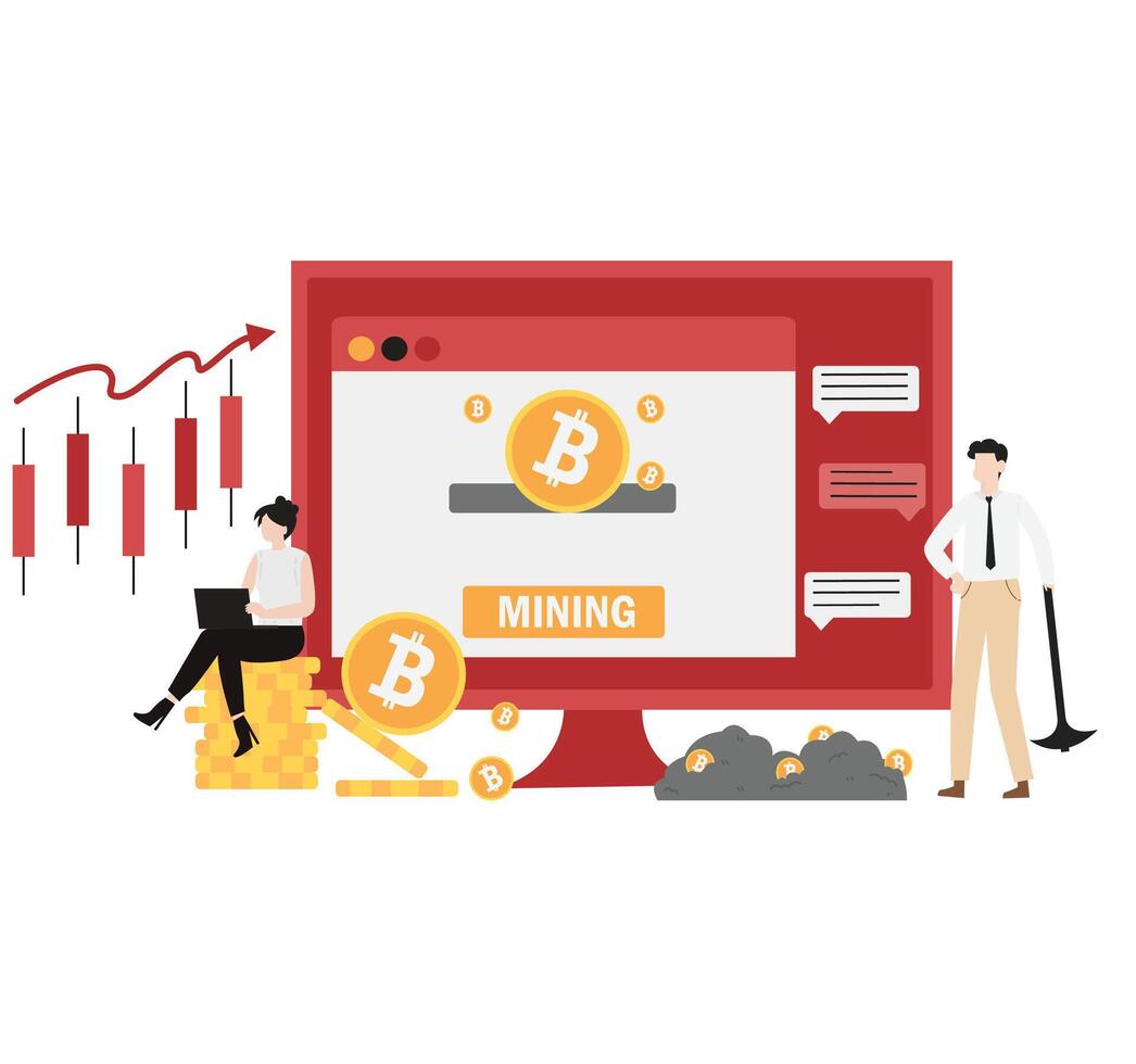Cryptocurrency blockchain flat design illustration, NFT, Bitcoin Mining, Modern flat cartoon style. illustration on white background vector
