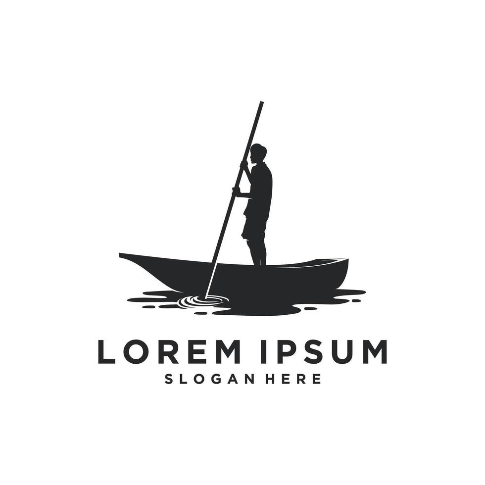 man with canoe silhouette logo design. lake explorer youth concept vector