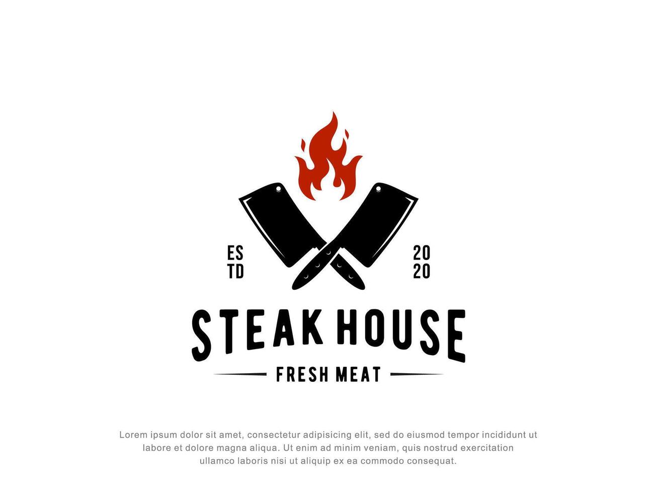 steak house logo inspiration.flame and knife.vintage design. vector