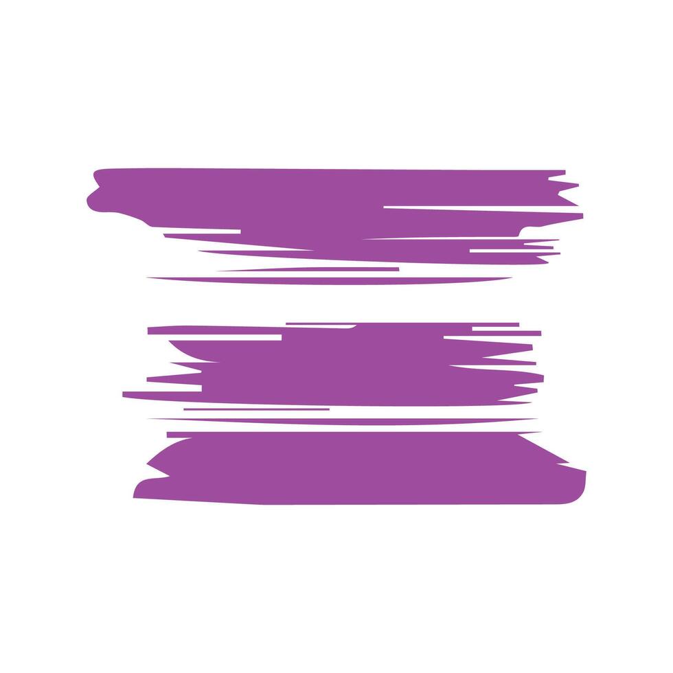 Purple ink brush strokes isolated on white background. Grunge graphic elements. Dirty texture banners. Ink splatters. vector