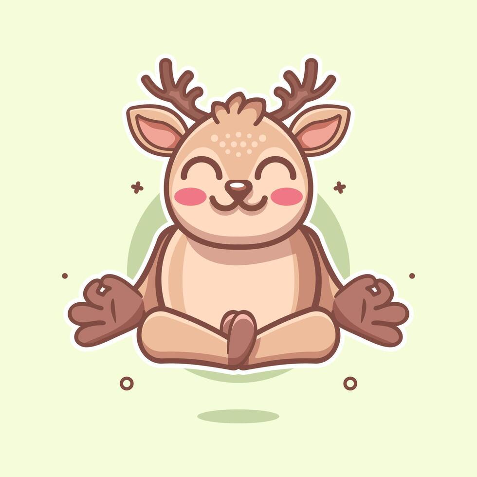 smiling deer animal character mascot with yoga meditation pose isolated cartoon vector