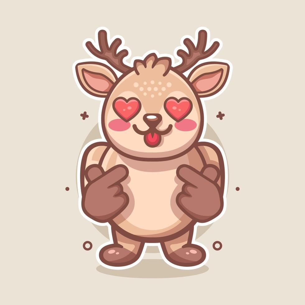 kawaii deer animal character mascot with love sign hand gesture isolated cartoon vector