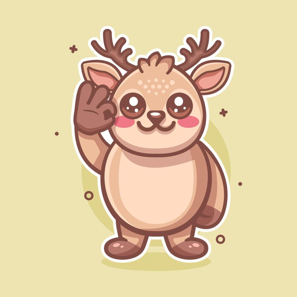 funny deer animal character mascot with ok sign hand gesture isolated cartoon vector
