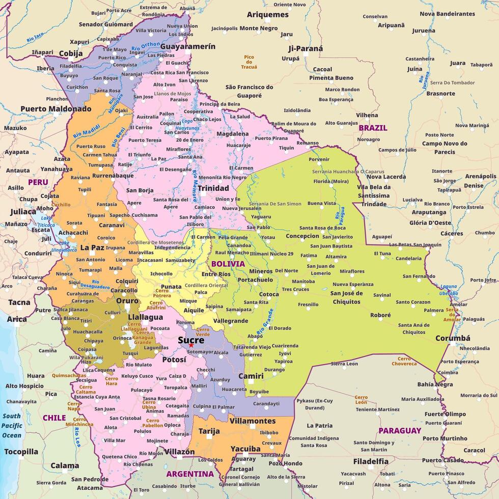 Detailed Political Map Of Bolivia 46657440 Vector Art At Vecteezy Detailed Political Map Of Bolivia Vector