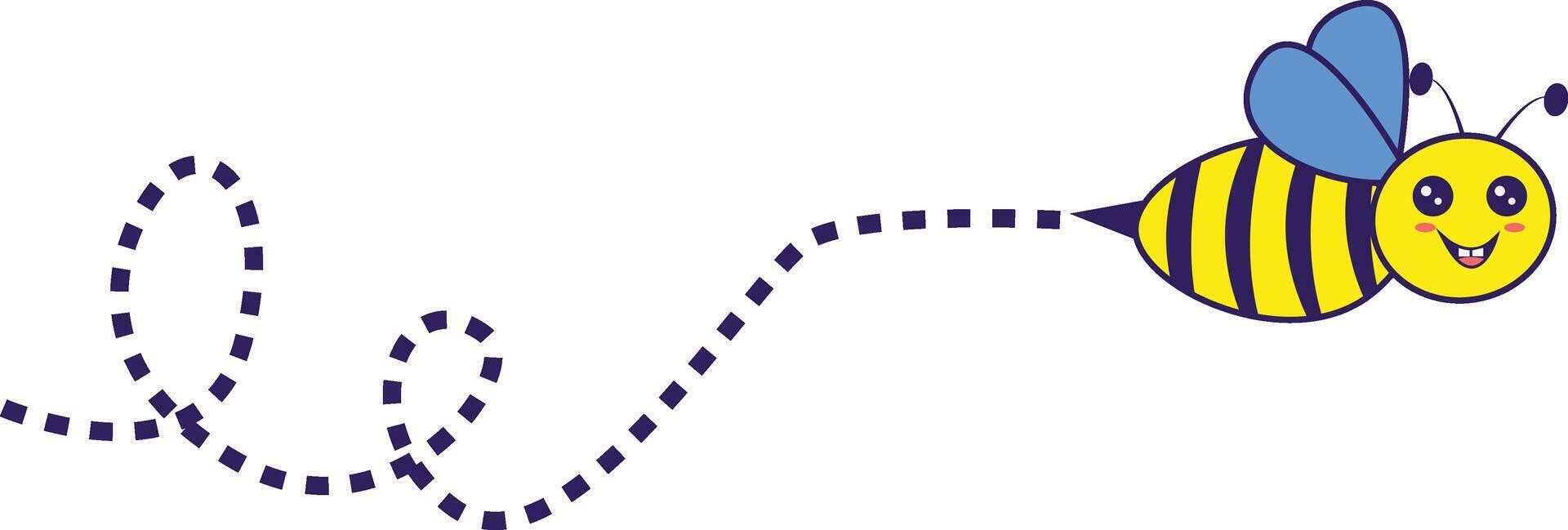 Bee Flying on a Dotted Route with Cartoon Design. Illustration on White Background. vector