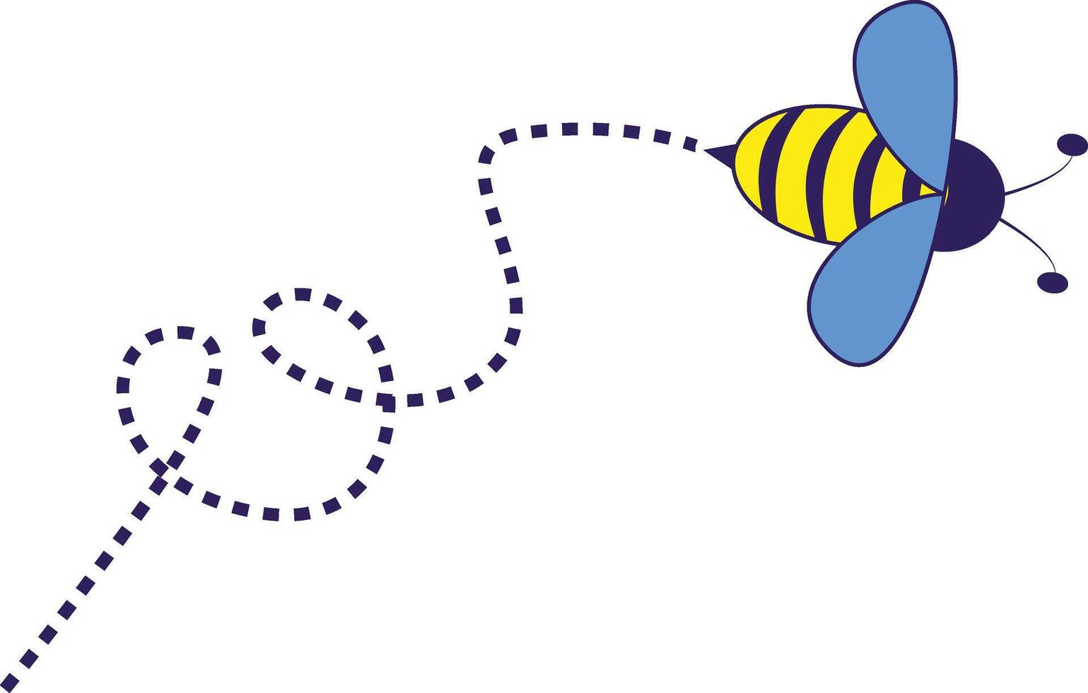 Bee Flying on a Dotted Route with Cartoon Design. Illustration on White Background. vector