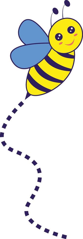 Bee Flying on a Dotted Route with Cartoon Design. Illustration on White Background. vector