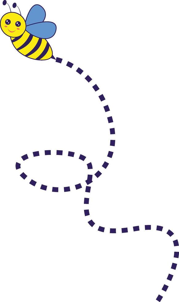 Bee Flying on a Dotted Route with Cartoon Design. Illustration on White Background. vector