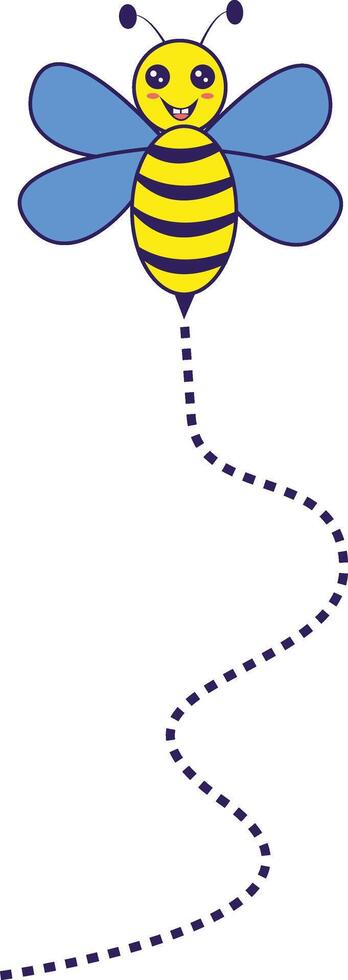 Bee Flying on a Dotted Route with Cartoon Design. Illustration on White Background. vector