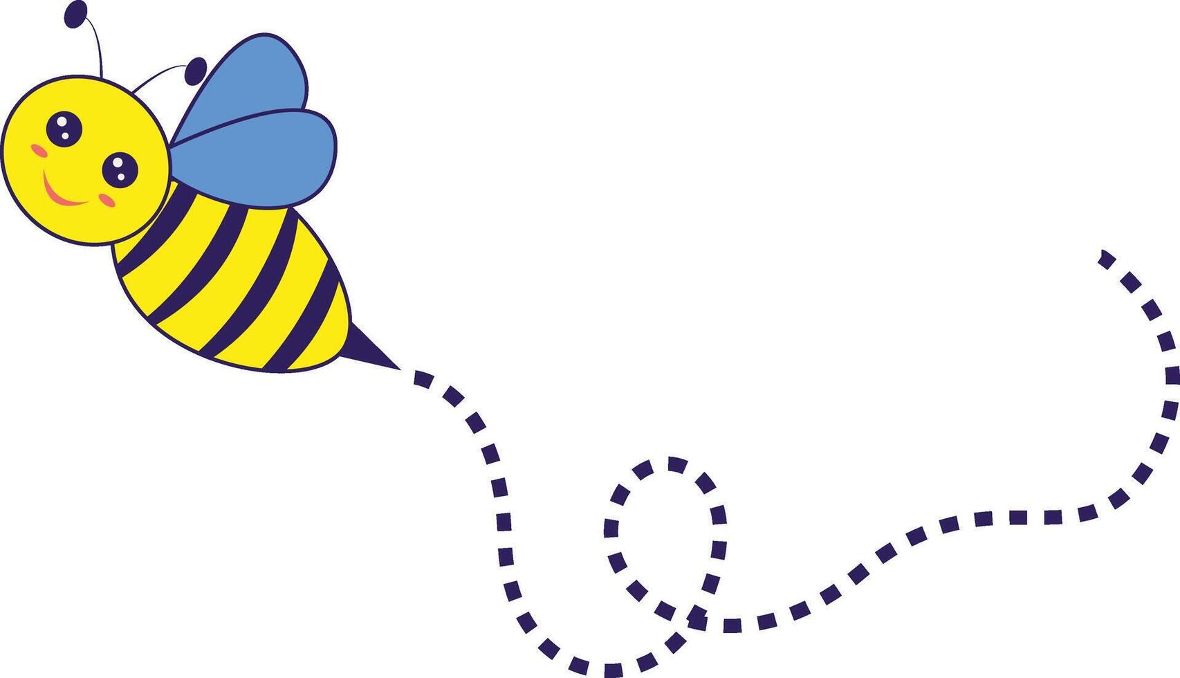 Bee Flying on a Dotted Route with Cartoon Design. Illustration on White Background. vector