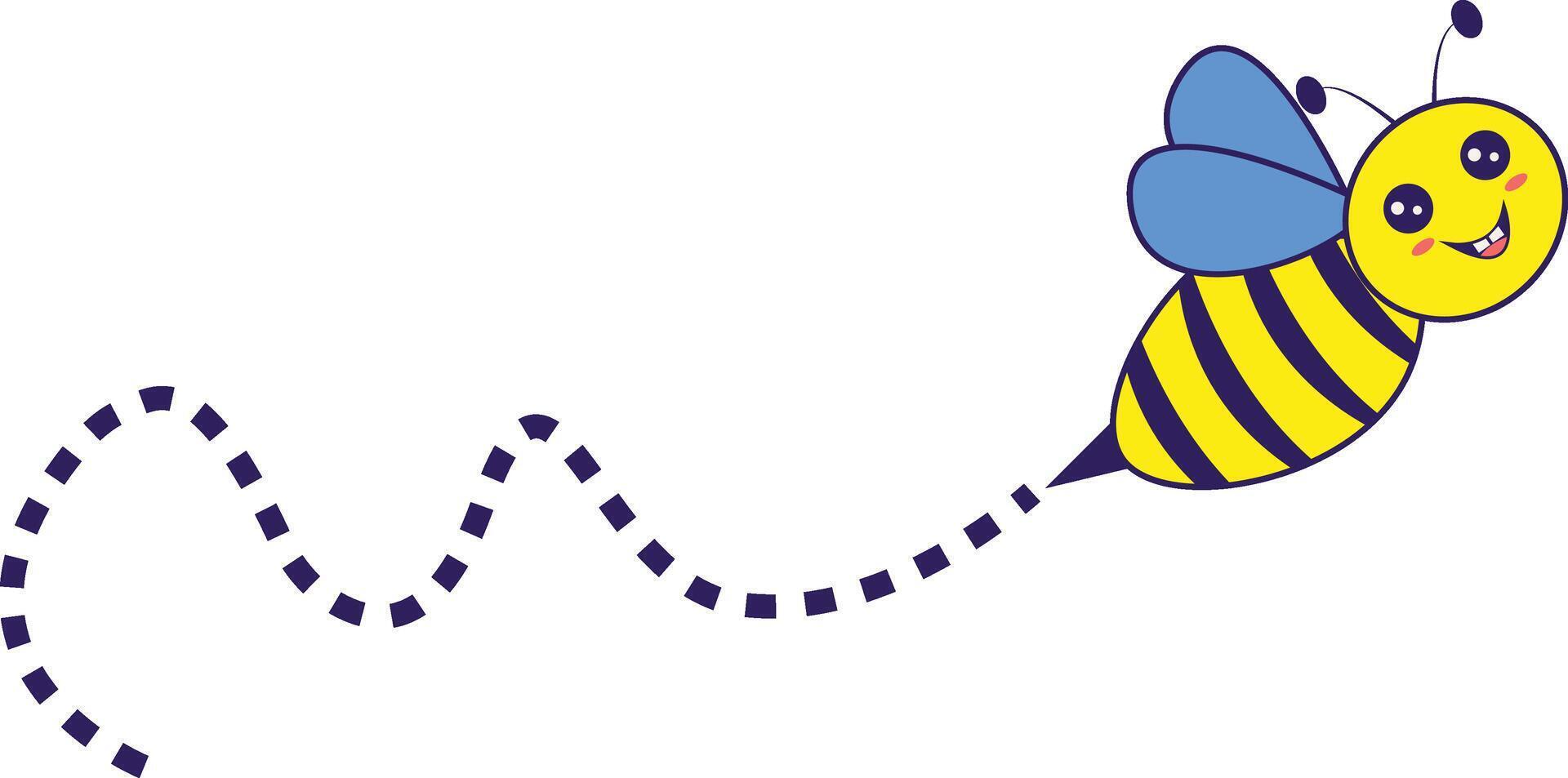 Bee Flying on a Dotted Route with Cartoon Design. Illustration on White Background. vector