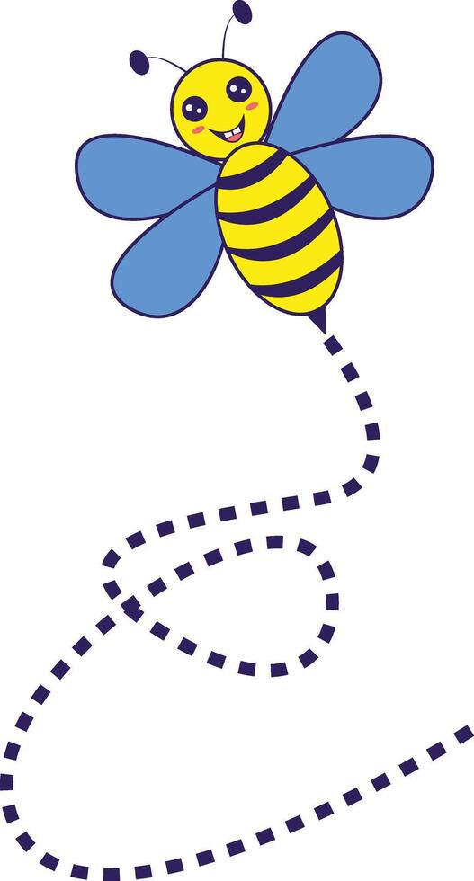 Bee Flying on a Dotted Route with Cartoon Design. Illustration on White Background. vector