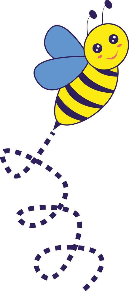 Bee Flying on a Dotted Route with Cartoon Design. Illustration on White Background. vector