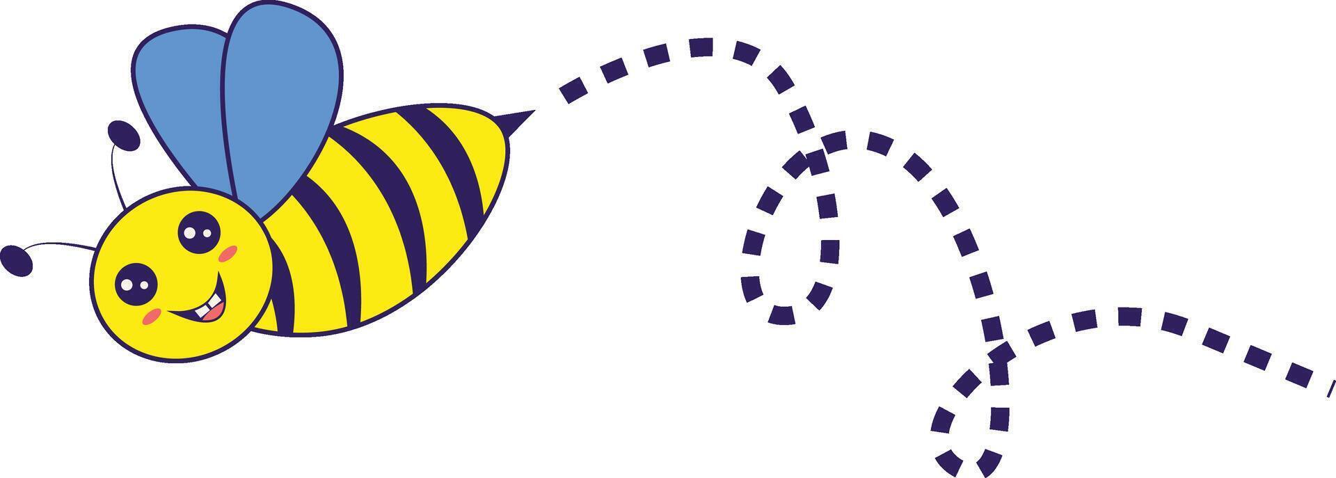 Bee Flying on a Dotted Route with Cartoon Design. Illustration on White Background. vector